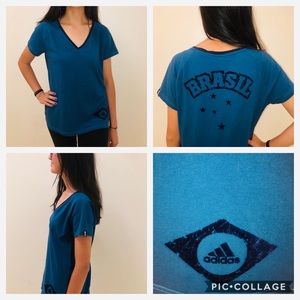 ADIDAS blue V-neck FIFA Brasil world cup tee